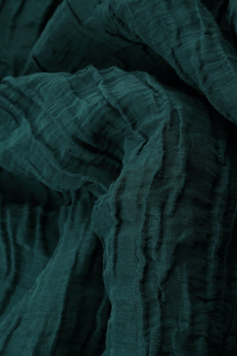Balloon Crinkled Emerald Silk Linen Dress 5
