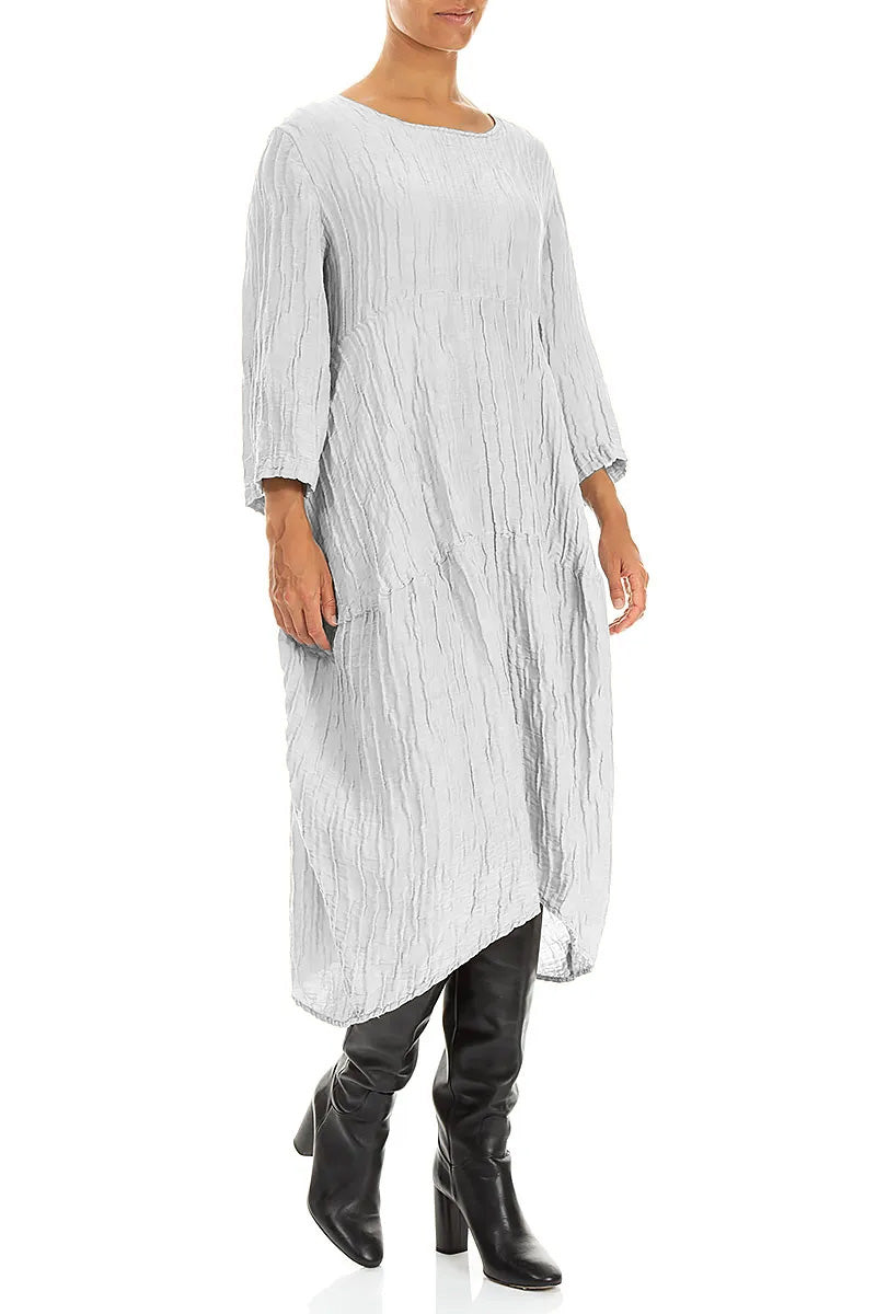 Balloon Crinkled Pearl Grey Silk Linen Dress