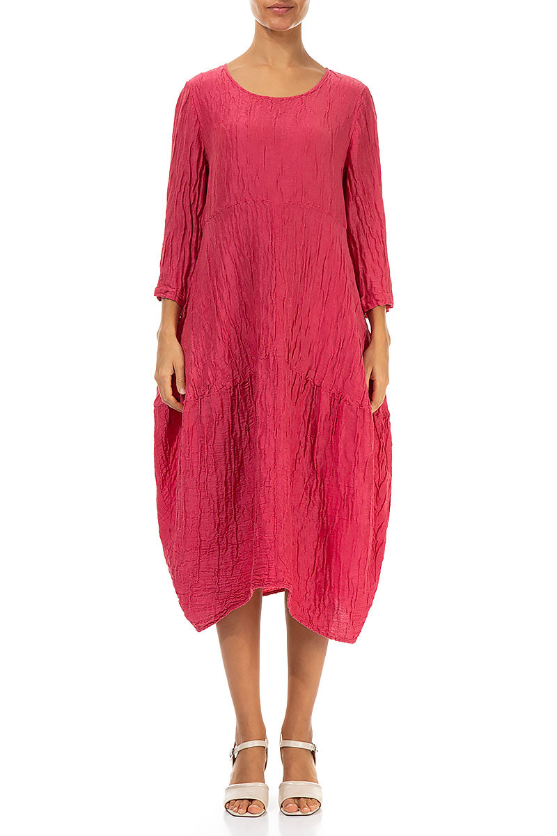 Balloon Crinkled Raspberry Silk Linen Dress 1