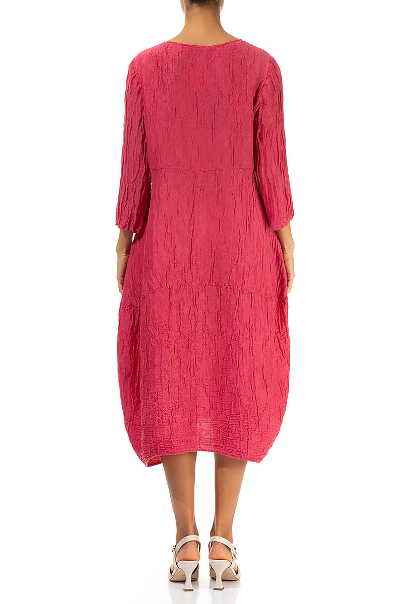 Balloon Crinkled Raspberry Silk Linen Dress 2
