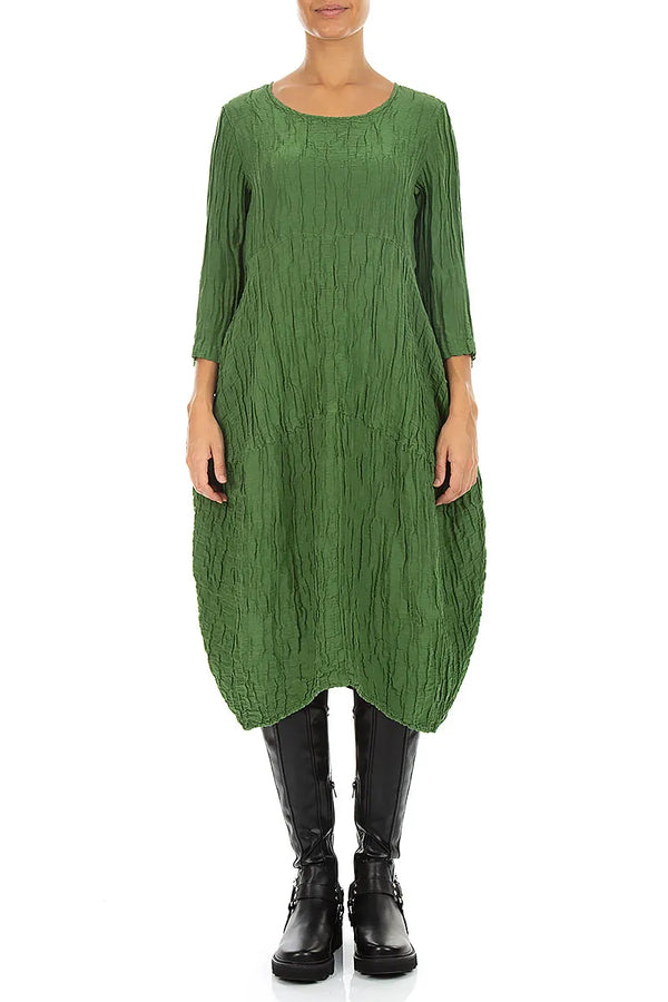 Robe ballon en soie et Lin Froissé vert trèfle
