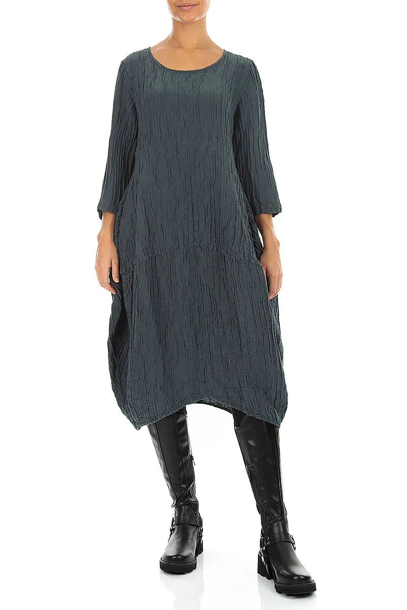 Robe ballon en Soie Lin Froissé ardoise
