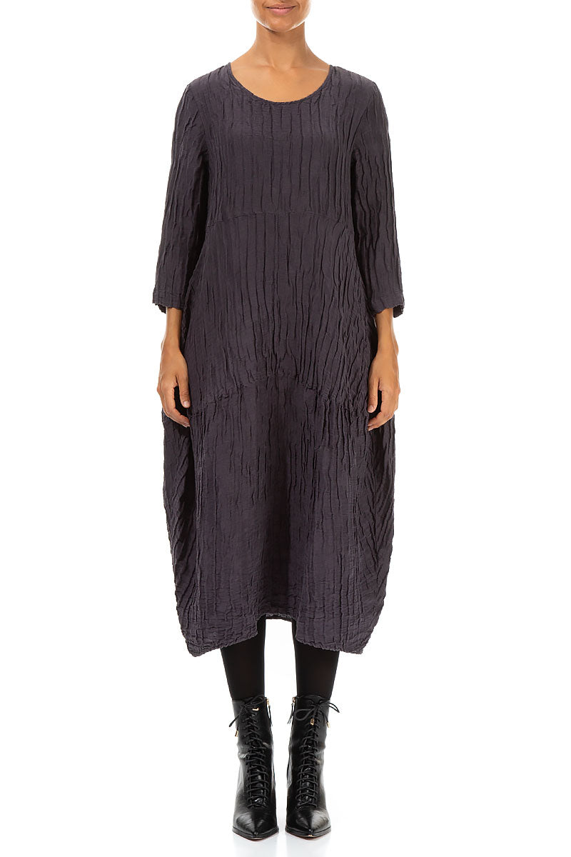 Balloon Crinkled Vintage Violet Silk Linen Dress 1