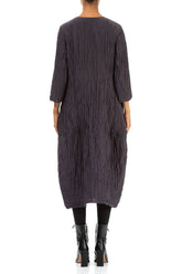 Balloon Crinkled Vintage Violet Silk Linen Dress 2