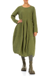 Balloon Green Check Linen Dress 4