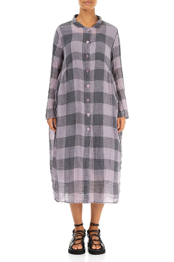 Balloon Large Check Lilac Gauze Linen Jacket Dress 1