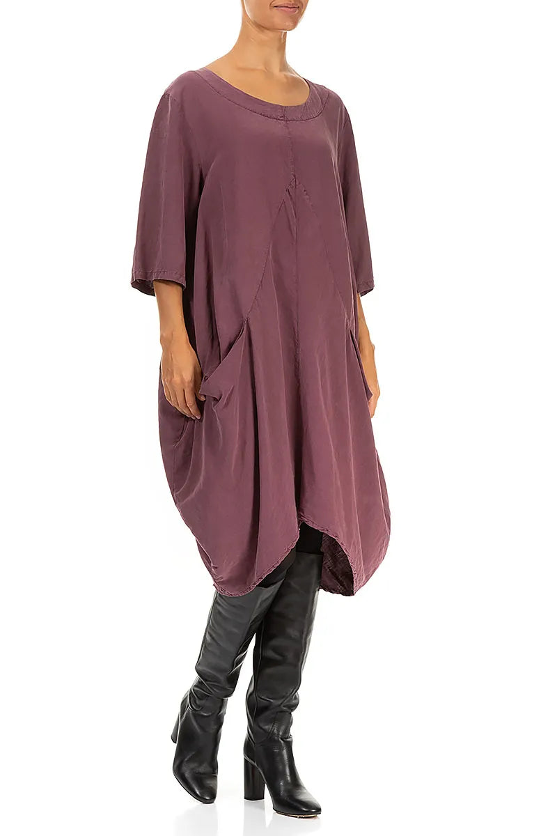 Balloon Maroon Silk Linen Tunic Dress