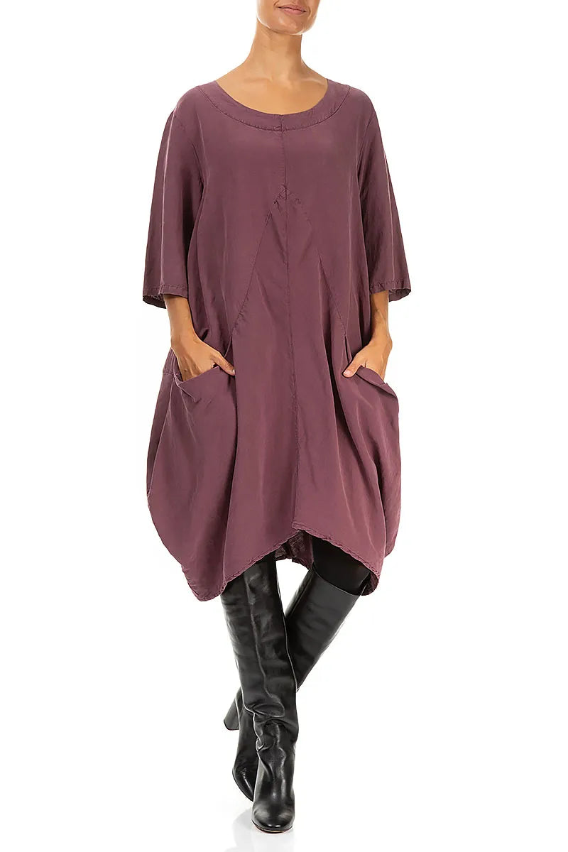 Balloon Maroon Silk Linen Tunic Dress