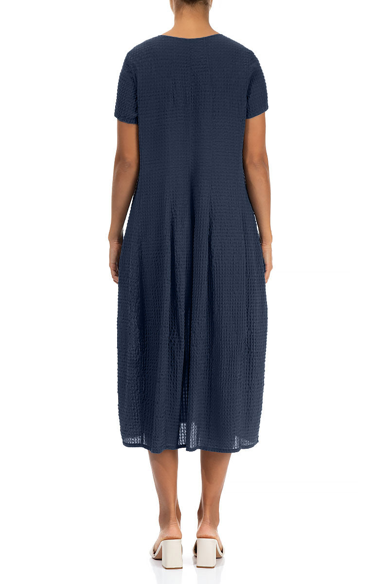 Balloon Navy Textured Silk Dress