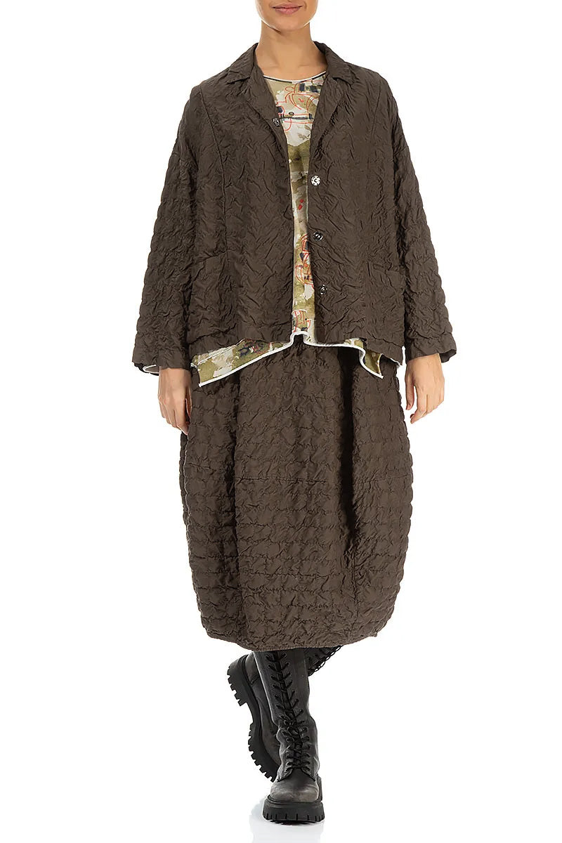 Balloon Pleated Aged Brown Silk Bamboo Skirt 4