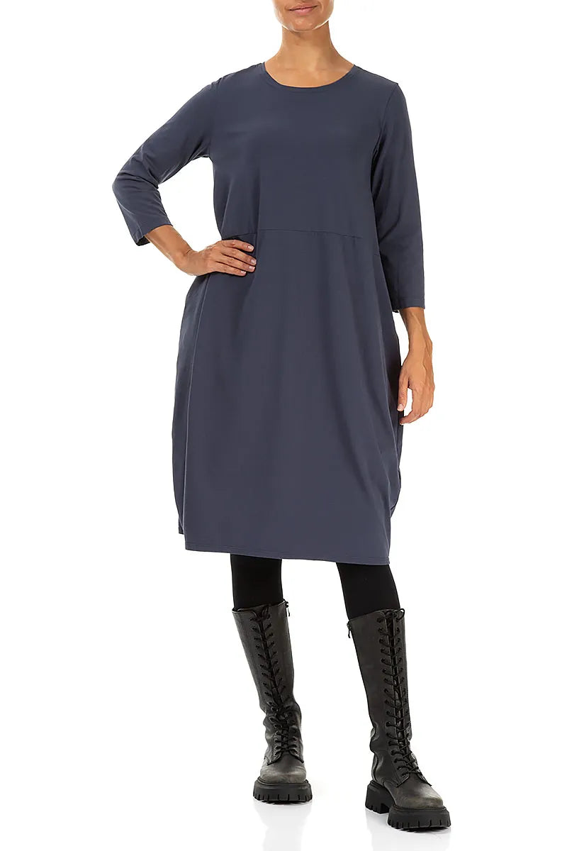 Ballonkleid aus schieferblauer Baumwolle