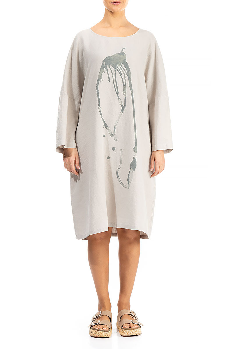 Balloon Splash Taupe Linen Tunic Dress 1