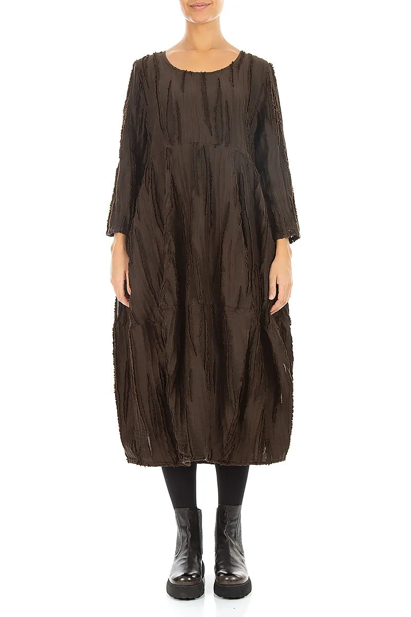 Balloon Truffle Brown Fray Weave Dress