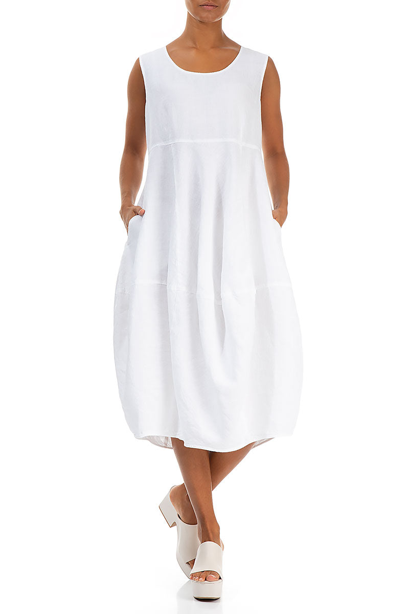 Sleeveless Balloon White Linen Dress 4
