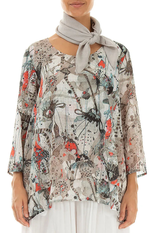 Beige Gauze Linen Square Scarf 1