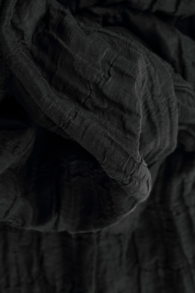 Black Crinkled Silk Linen Dress
