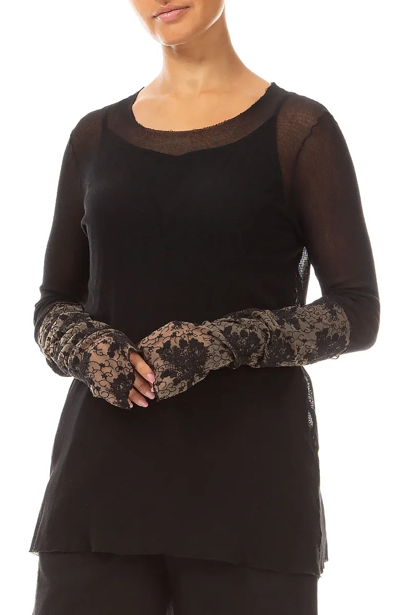 Black Floral Cotton Lace Wristlets