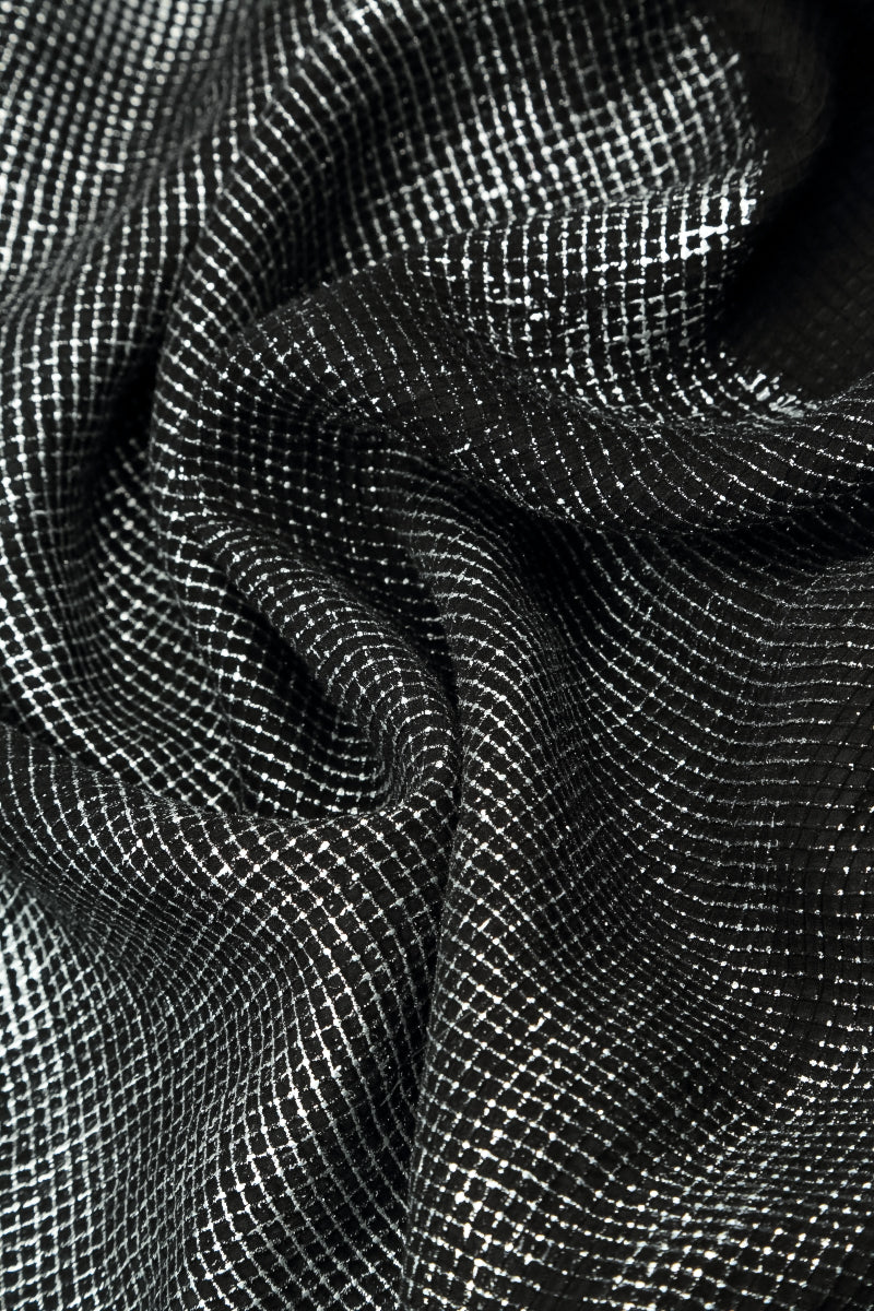 Black Foil Mesh Silk Blouse