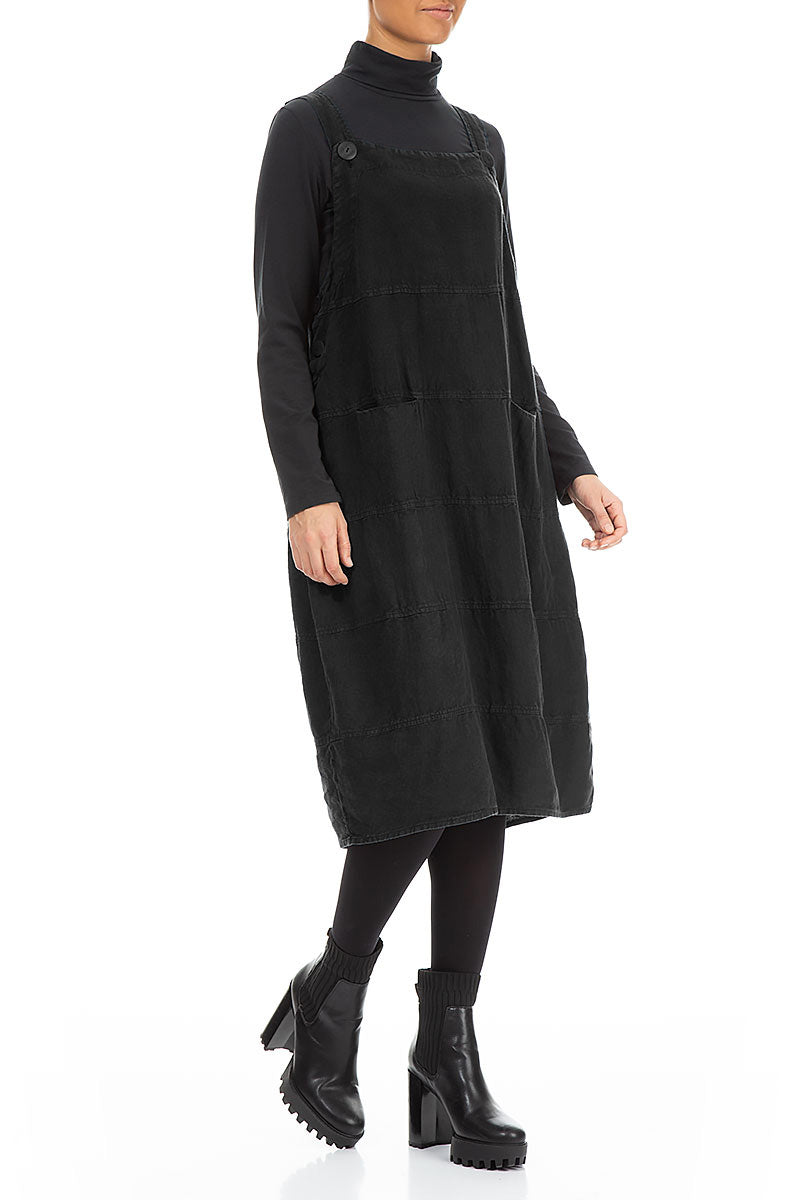 Black Linen Dungaree Dress 3