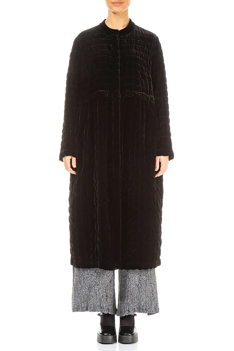 Black Pleated Silk Velvet Jacket - Coat