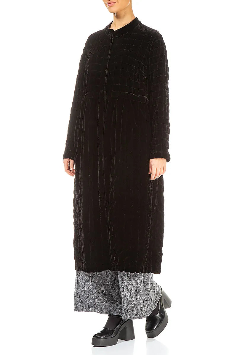 Black Pleated Silk Velvet Jacket - Coat