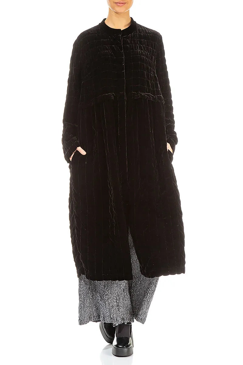 Black Pleated Silk Velvet Jacket - Coat