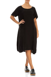 Black Textured Linen Dress 4