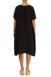 Black Textured Linen Dress 2