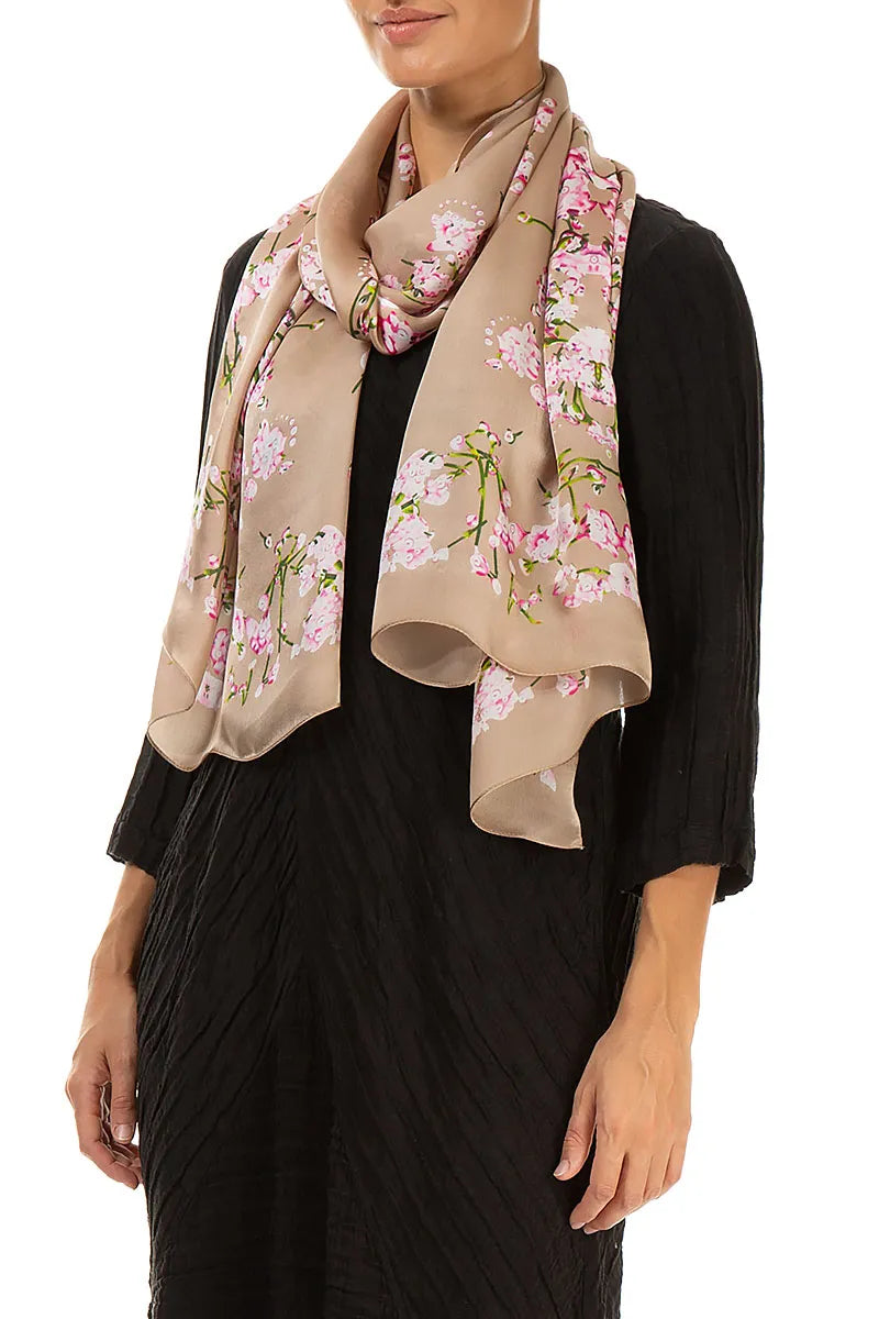 Blossom Beige Silk Scarf 3
