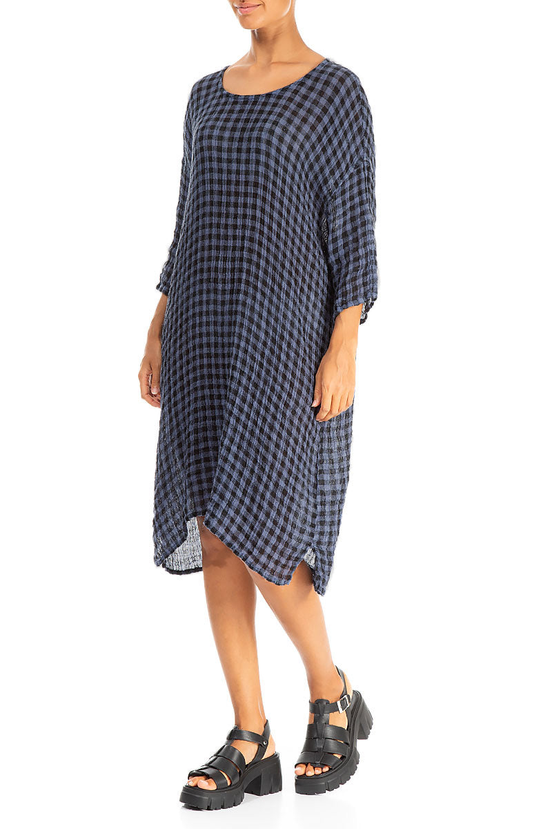 Blue Nova Check Gauze Linen Tunic Dress 3