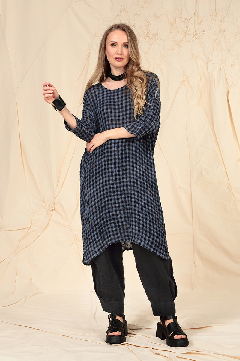 Blue Nova Check Gauze Linen Tunic Dress 6