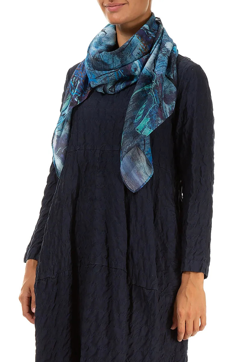 Blue Reverie Silk Cotton Square Scarf 3