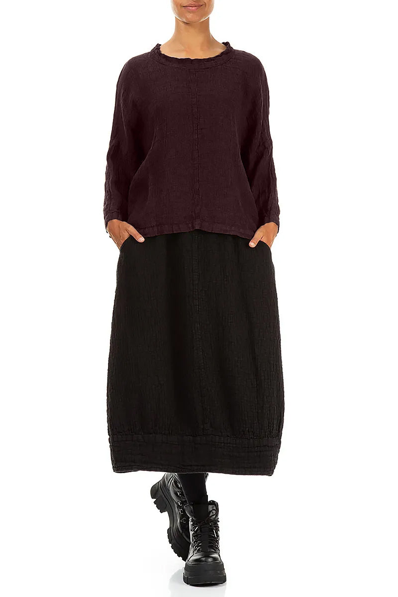 Kastenförmige Leinenbluse in Aubergine-Mélange
