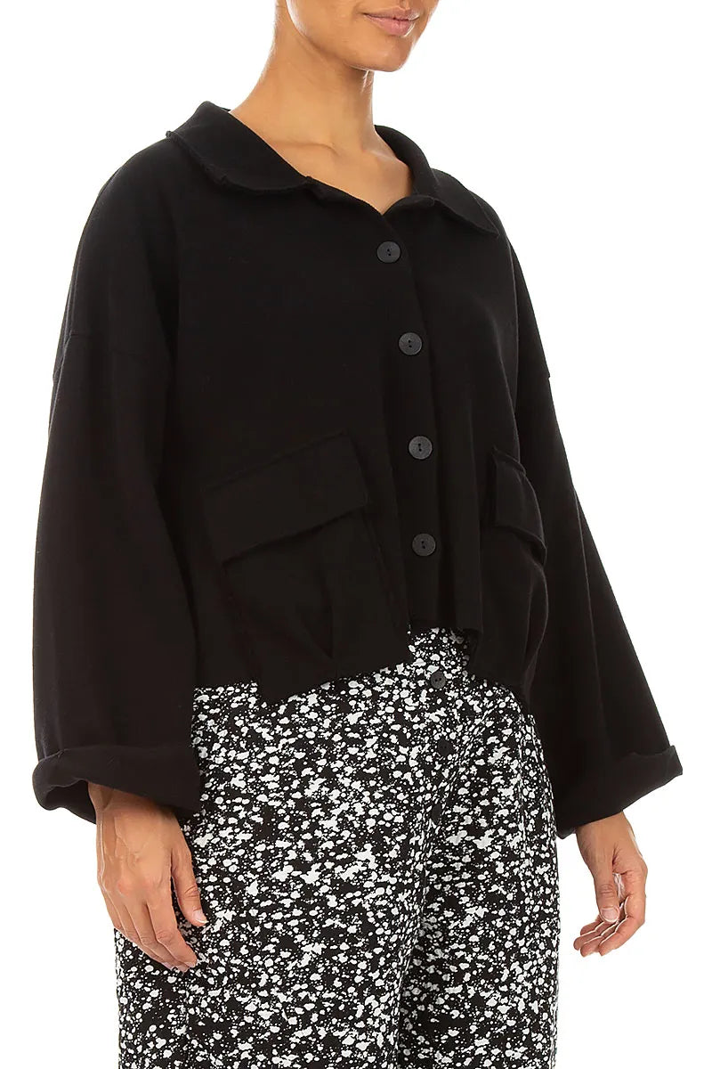 Boxy Black Cotton Jersey Jacket 4