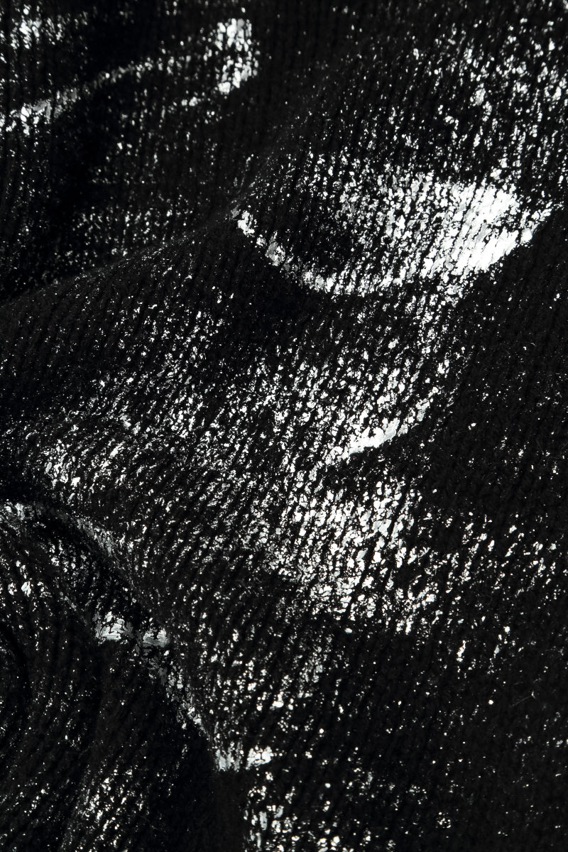 Boxy Black Silver Metallic Merino Wool Sweater 6