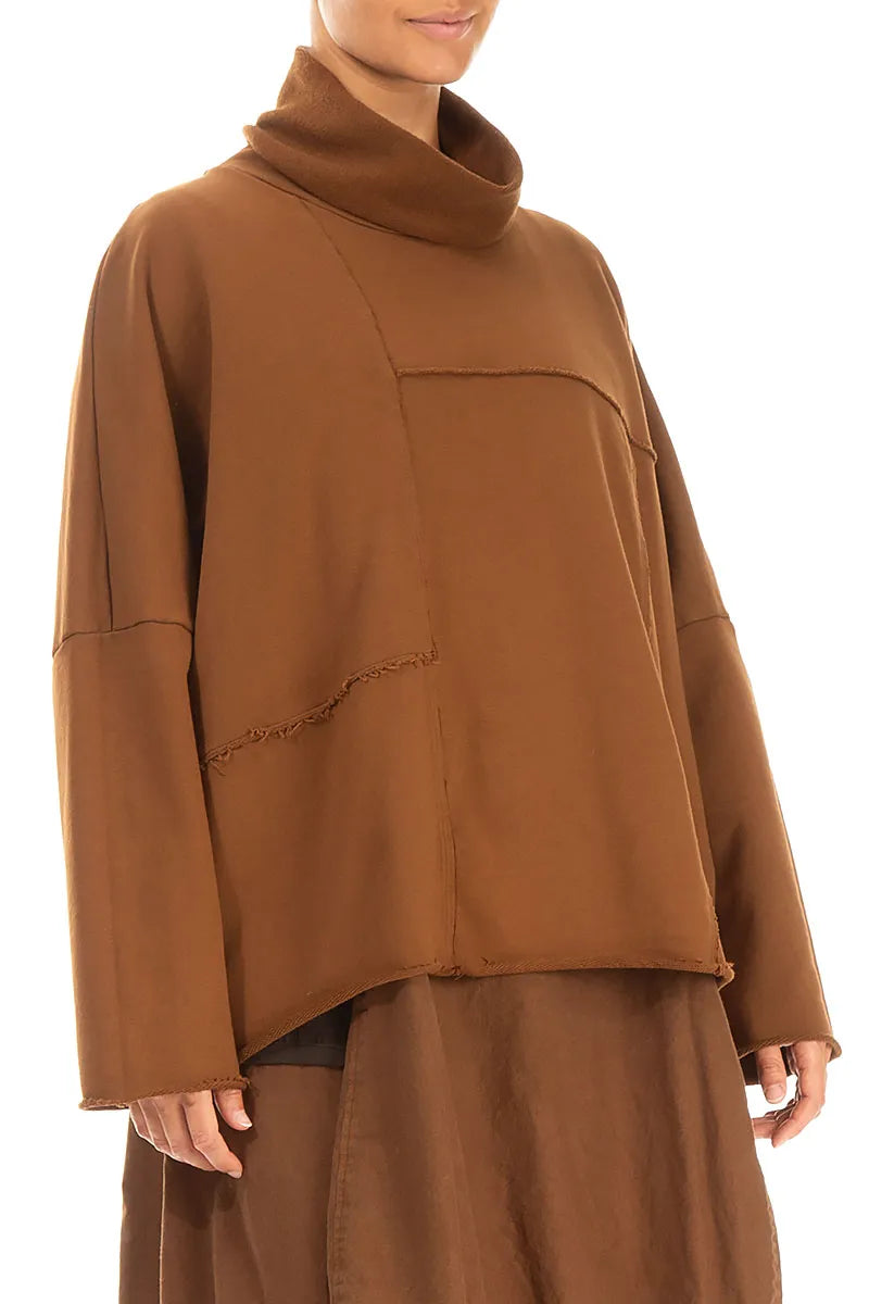 Boxy Cowl Neck Aged Copper Cotton Jumper 3