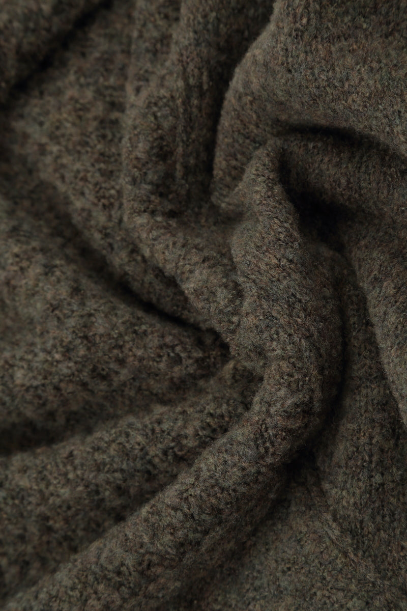 Boxy Cowl Neck Khaki Wool Sweater 5