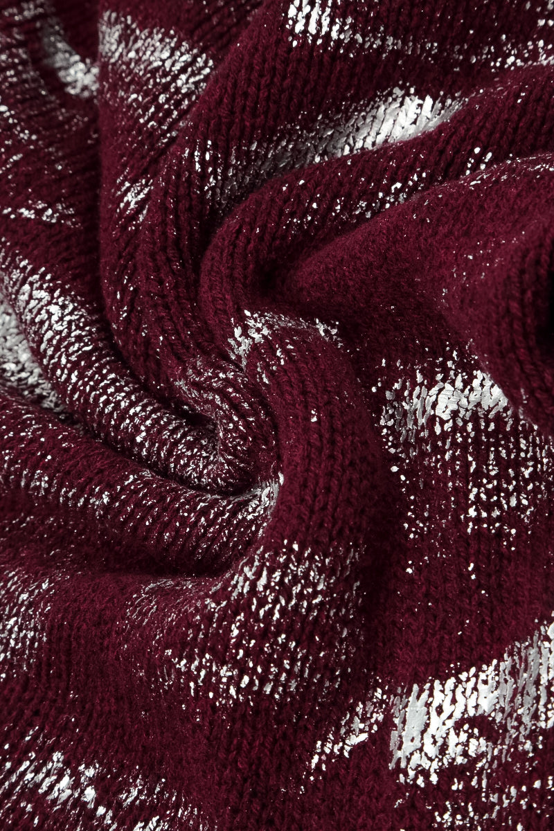 Boxy Deep Red Silver Metallic Merino Wool Sweater 6