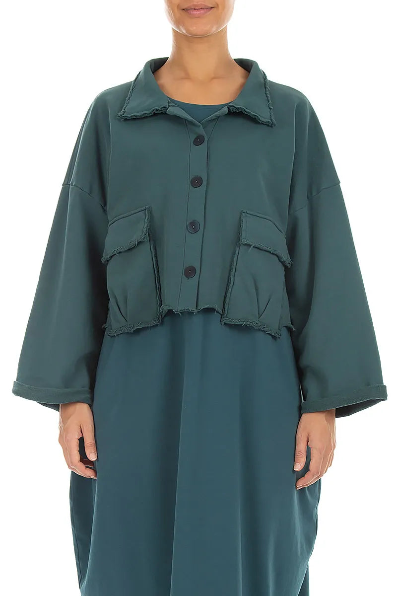Boxy Deep Turquoise French Terry Cotton Jacket