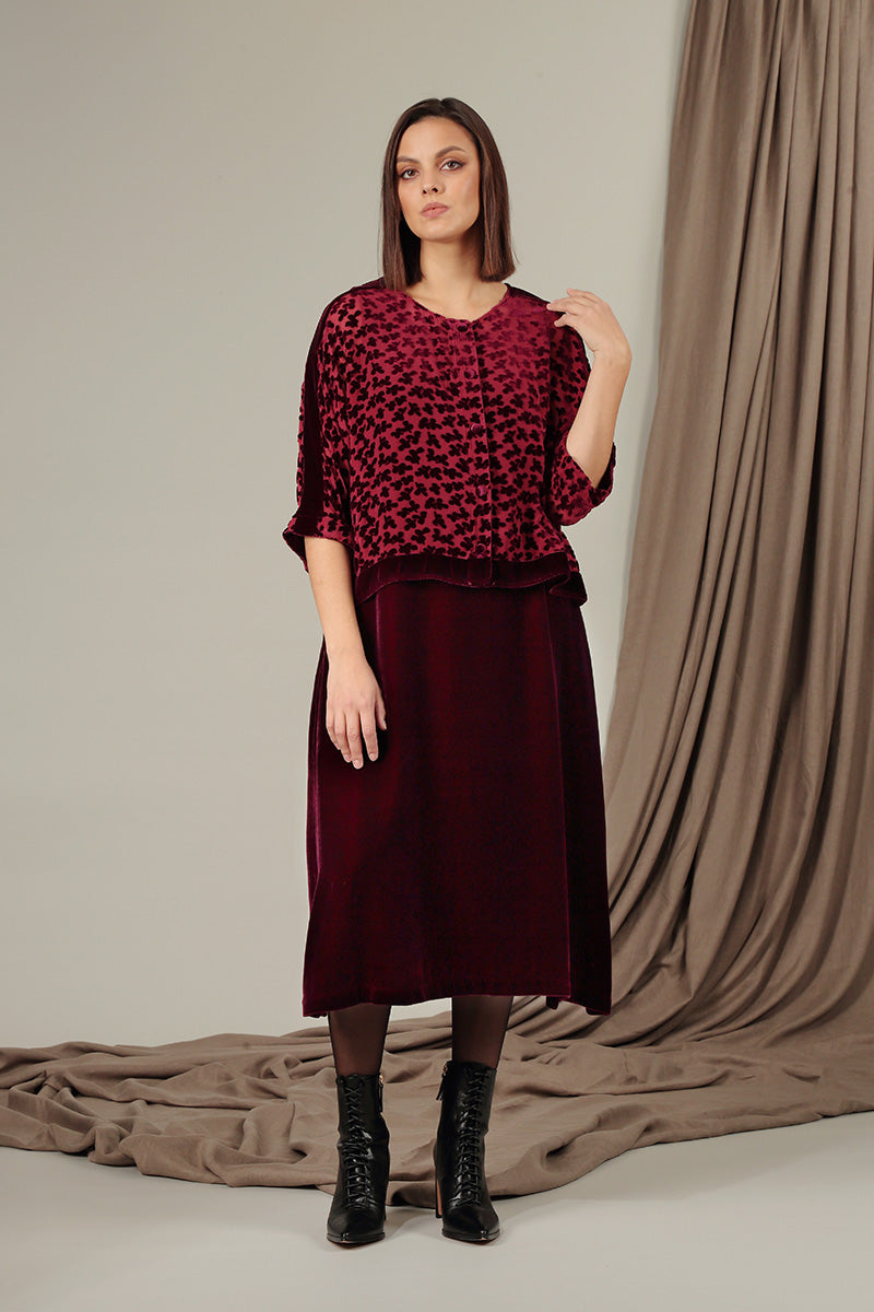 Boxy Devoré Petals Claret Silk Velvet Jacket 7