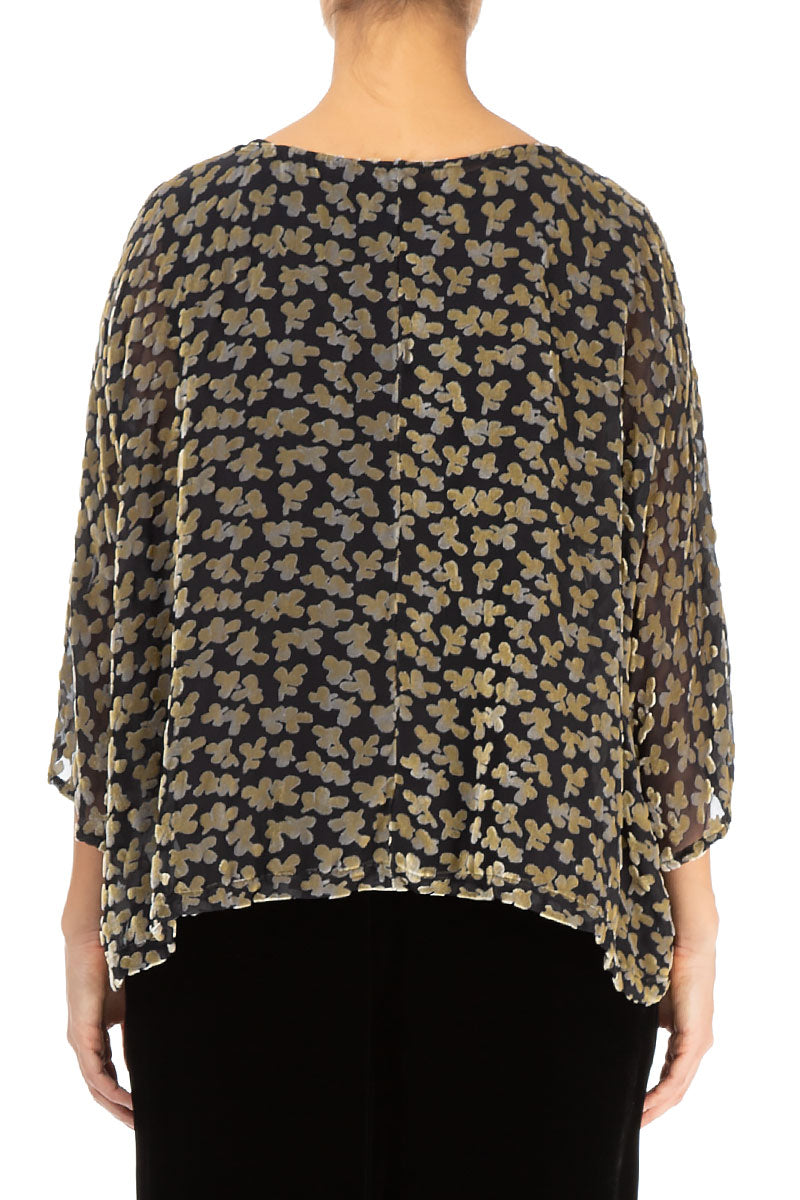 Boxy Devoré Petals Gold Silk Velvet Blouse 2