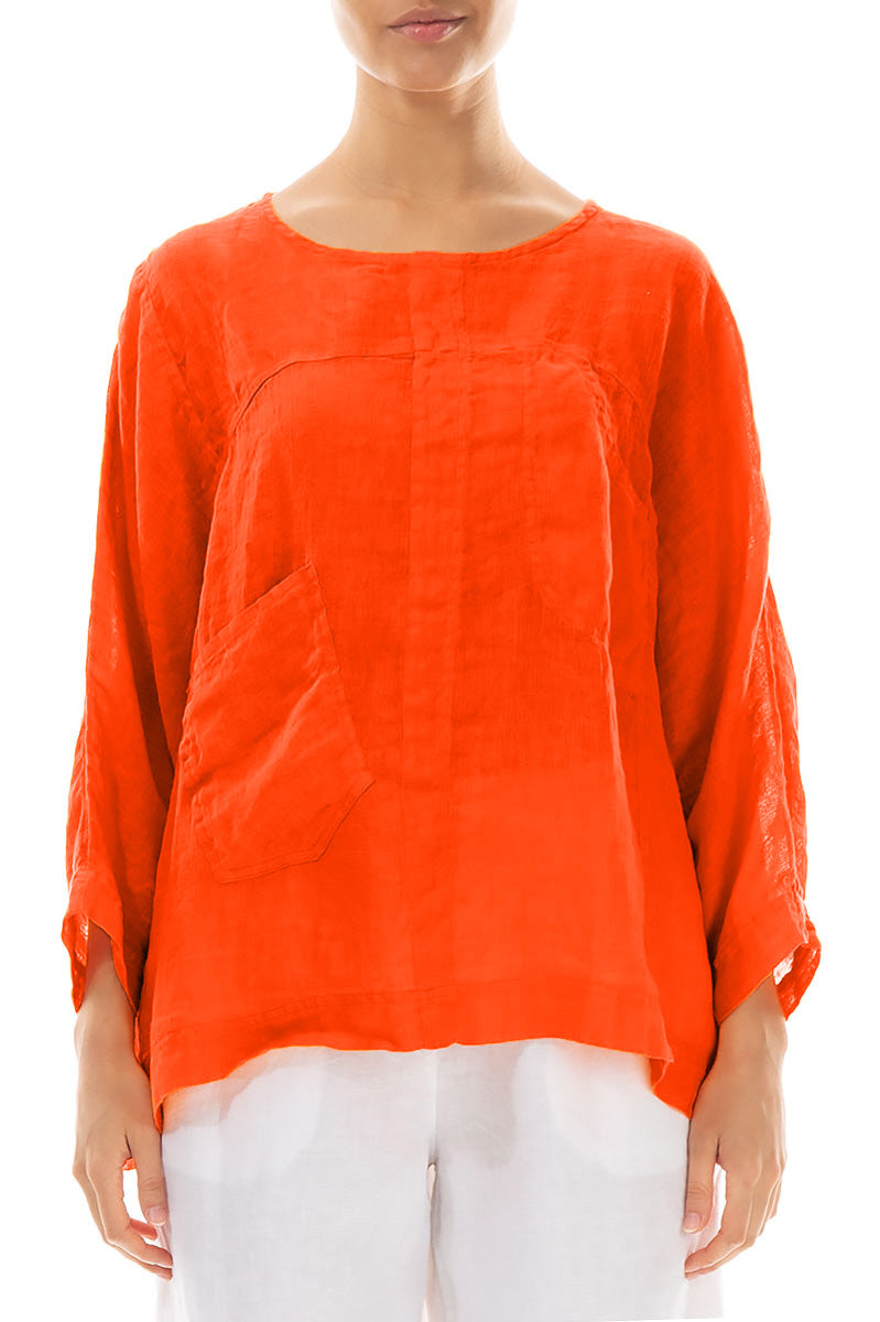 Chemisier Boxy en gaze de lin orange flamboyant