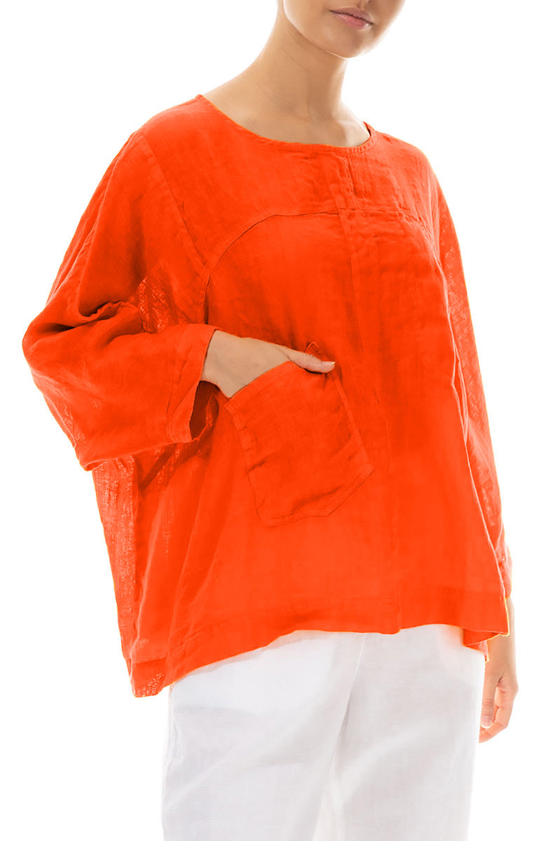 Chemisier Boxy en gaze de lin orange flamboyant