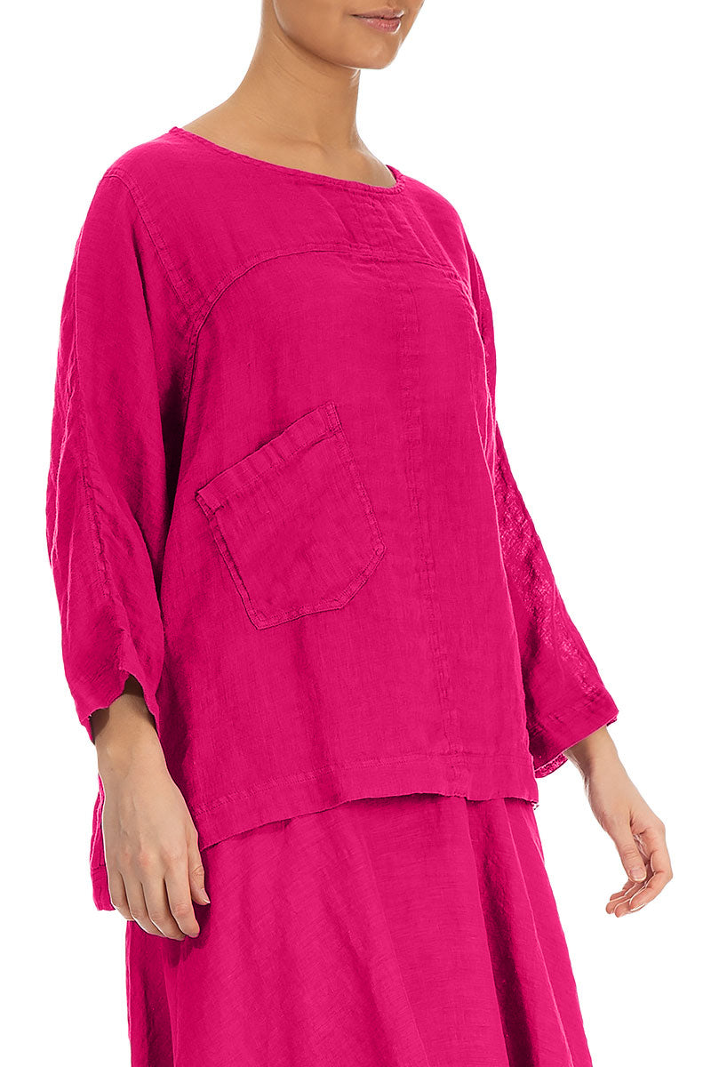 Chemisier ample en gaze de lin fuchsia