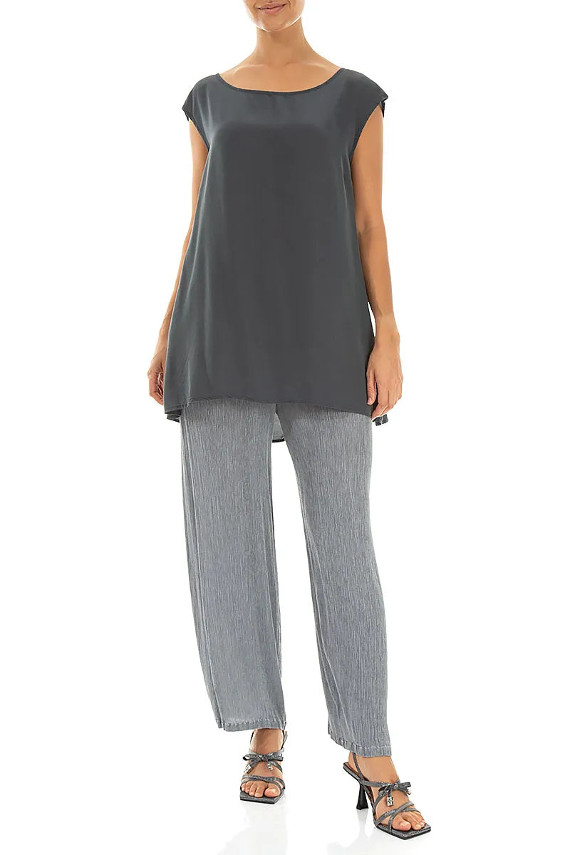 Boxy Graphite Silk Bamboo Blouse