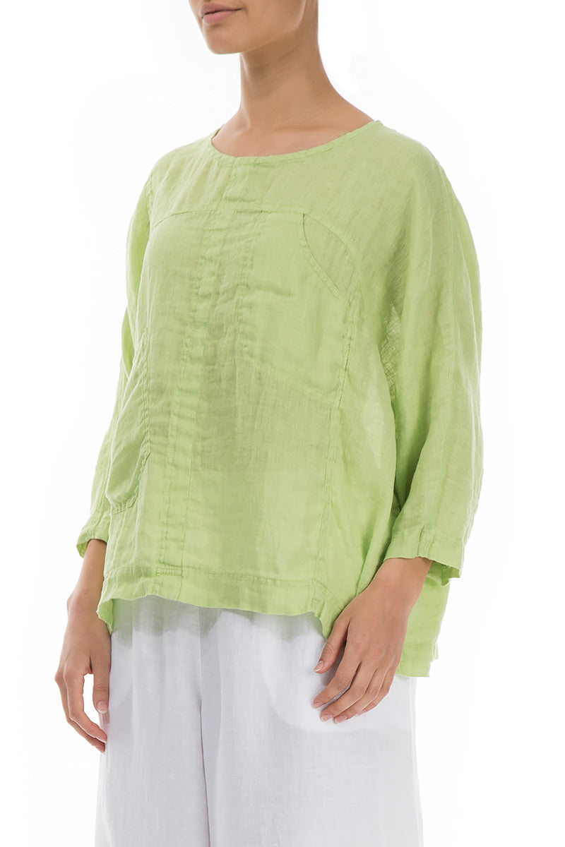 Boxy Lime Gauze Linen Blouse