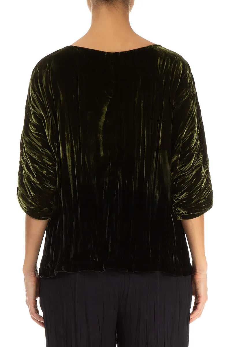 Boxy Olive Silk Velvet Ombré Blouse 2