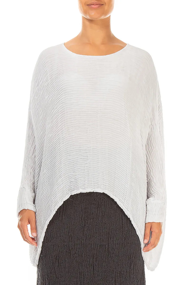 Boxy Pearl Grey Plissé Silk Blouse