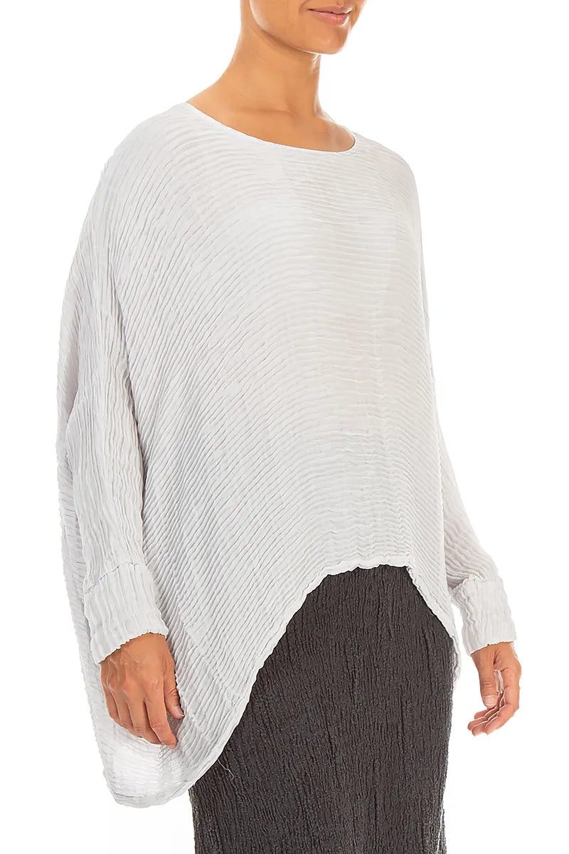 Boxy Pearl Grey Plissé Silk Blouse