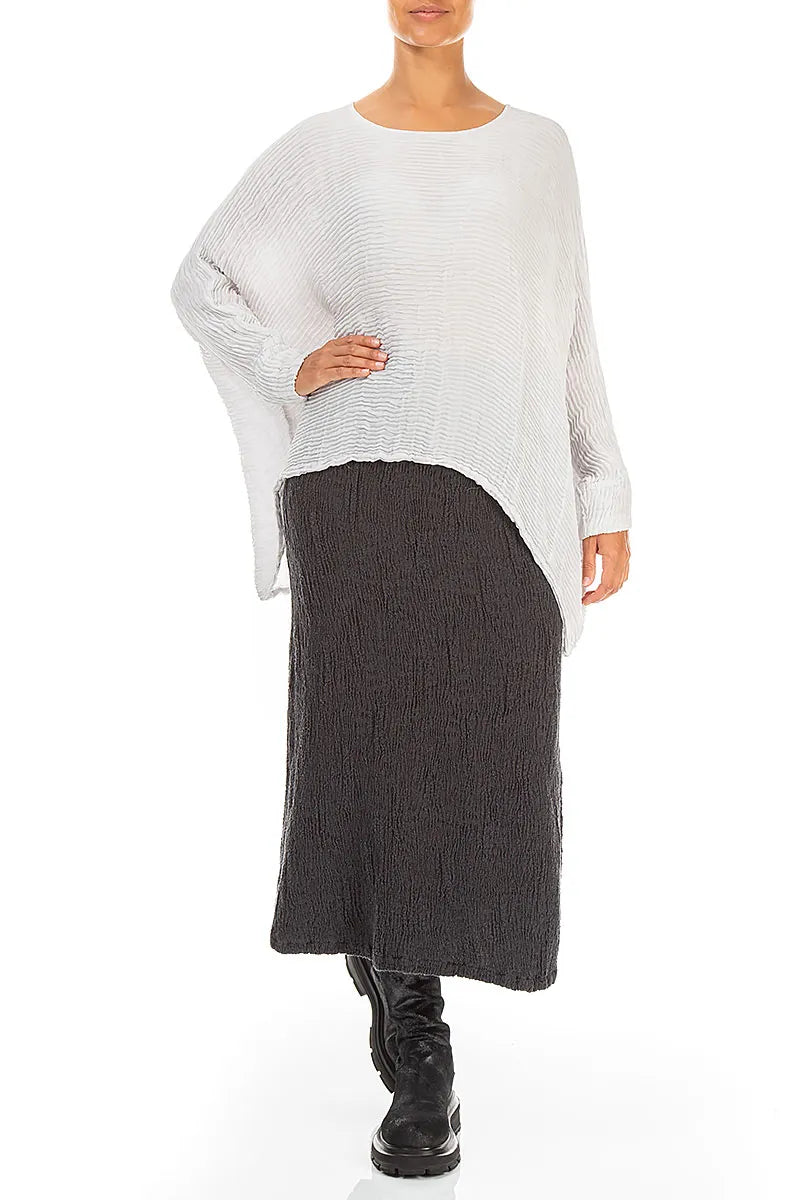 Boxy Pearl Grey Plissé Silk Blouse
